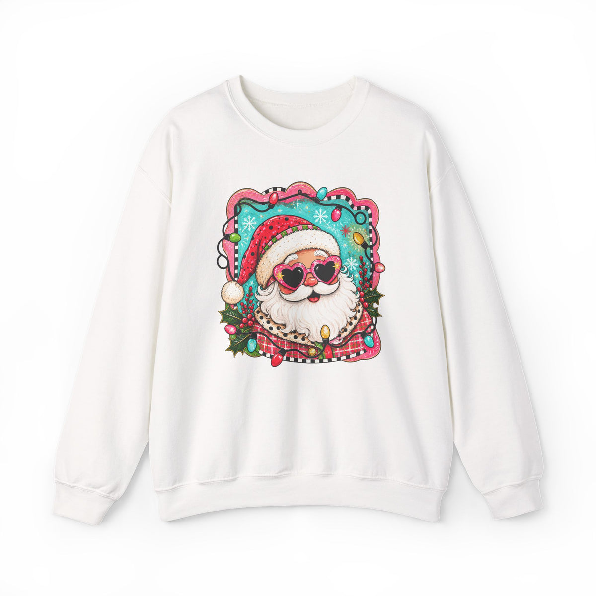 Retro Santa Christmas Sweatshirt – Heart Sunglasses Holiday Crewneck