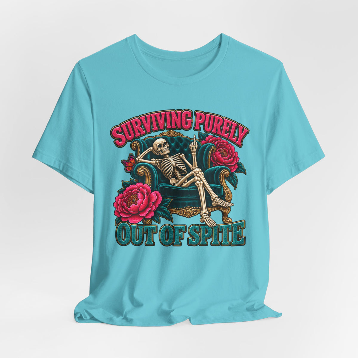 Surviving Purely Out of Spite Skeleton Rose Graphic T-Shirt