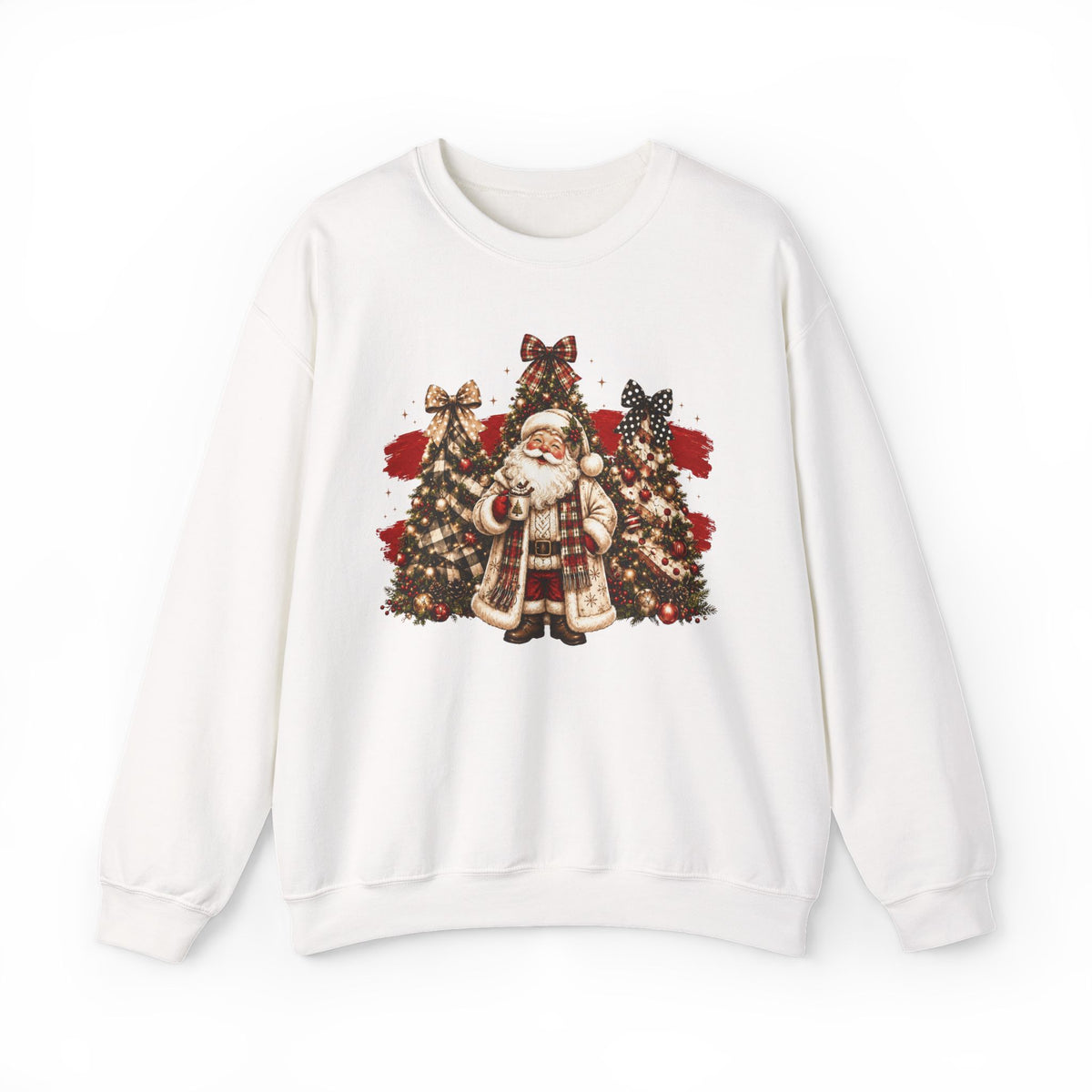 Vintage Santa Christmas Sweatshirt – Plaid Tree Holiday Crewneck