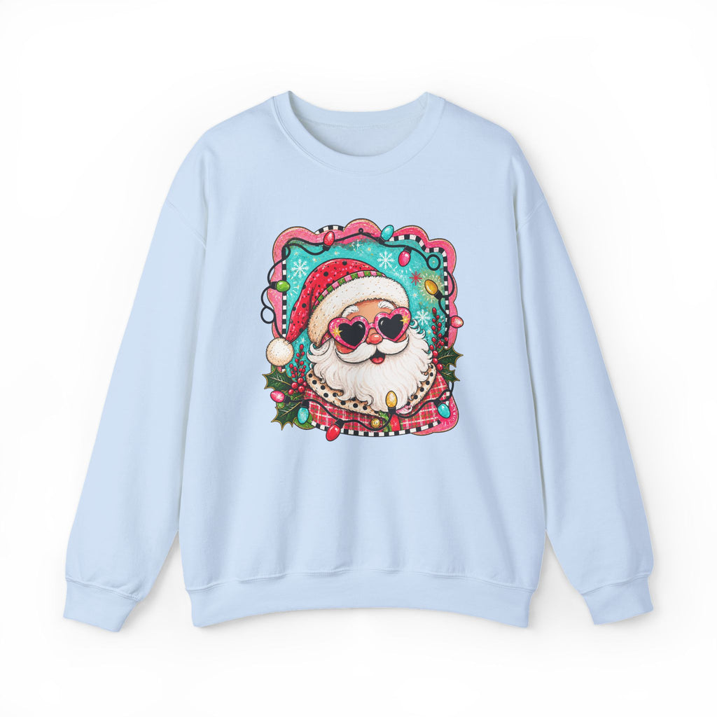 Retro Santa Christmas Sweatshirt – Heart Sunglasses Holiday Crewneck