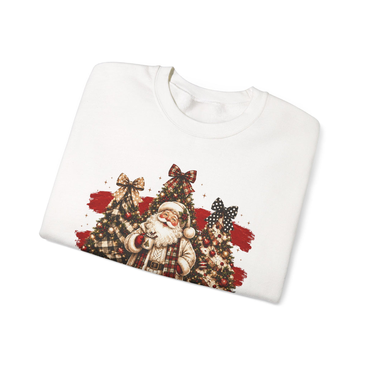 Vintage Santa Christmas Sweatshirt – Plaid Tree Holiday Crewneck