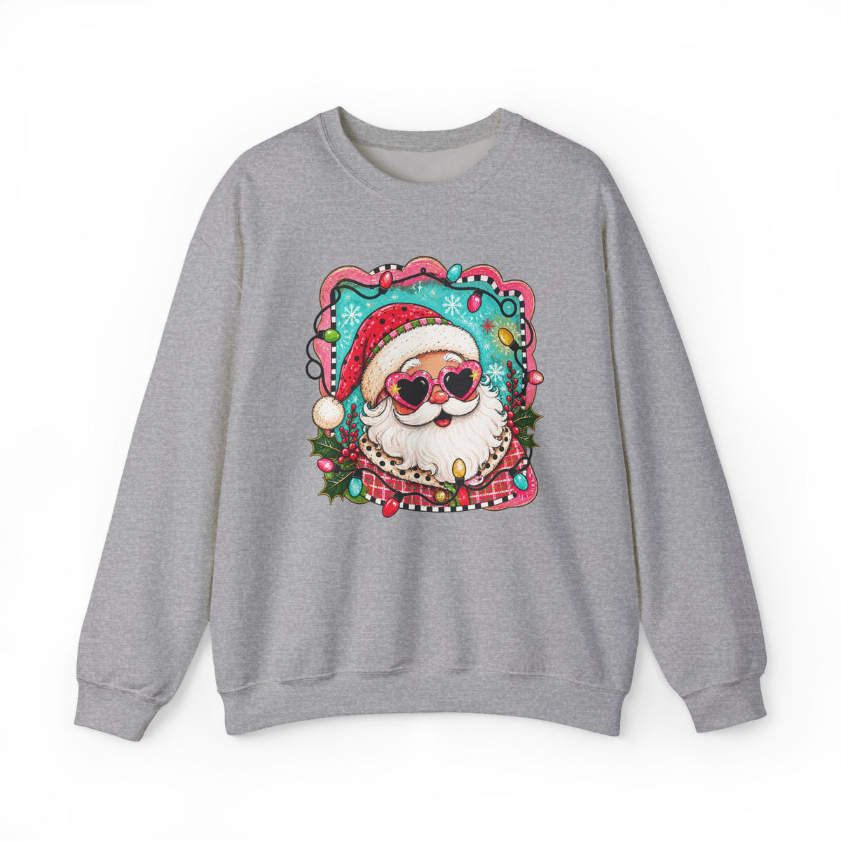 Retro Santa Christmas Sweatshirt – Heart Sunglasses Holiday Crewneck