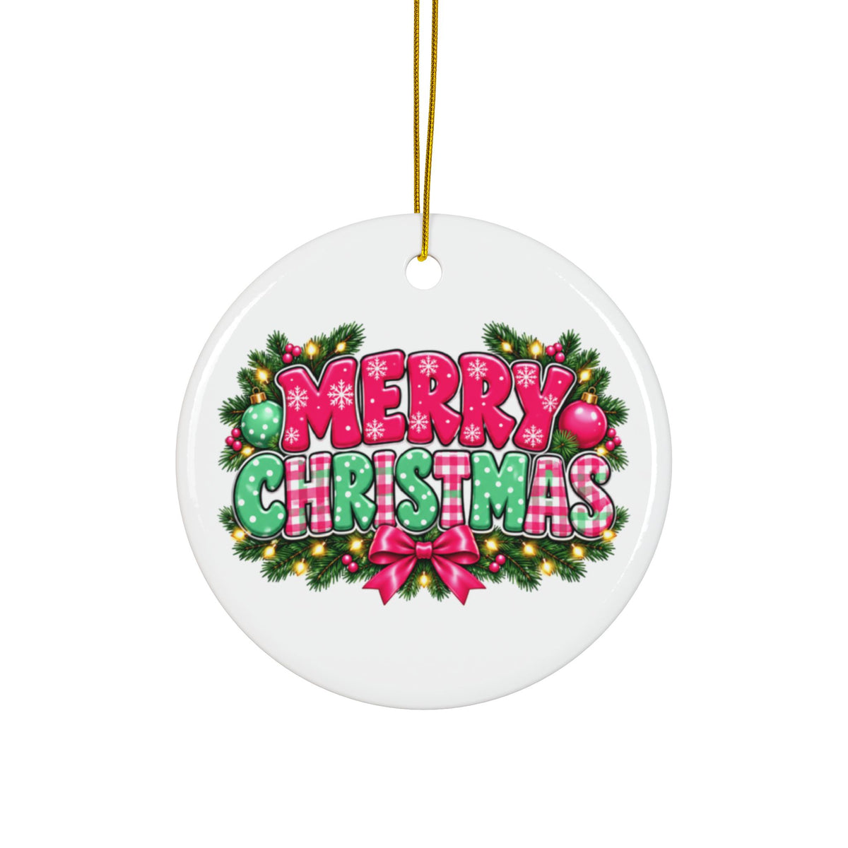 Pink Ho Ho Ho Ceramic Christmas Ornament – Double-Sided Holiday Gift