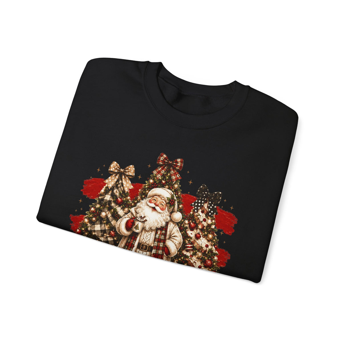 Vintage Santa Christmas Sweatshirt – Plaid Tree Holiday Crewneck