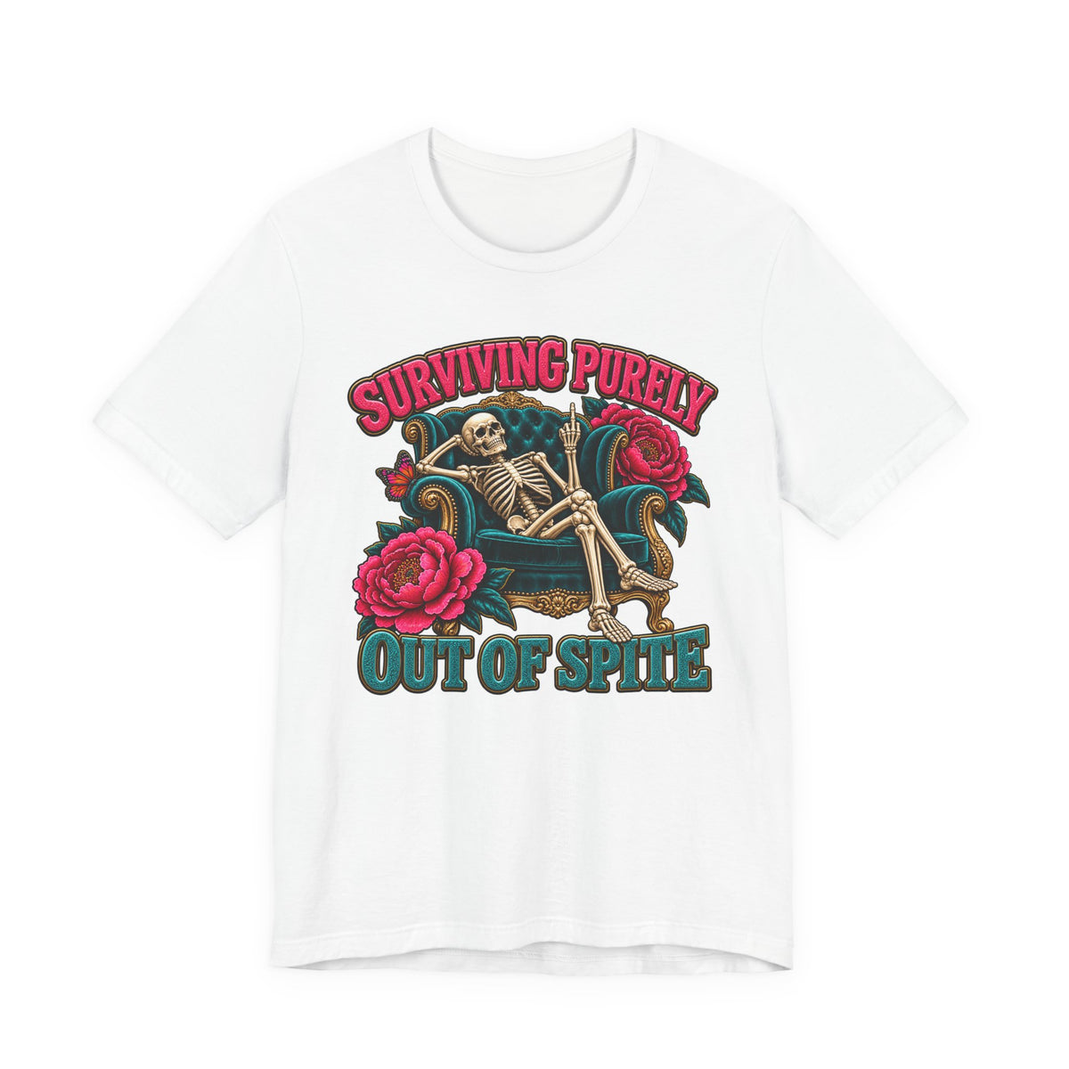 Surviving Purely Out of Spite Skeleton Rose Graphic T-Shirt
