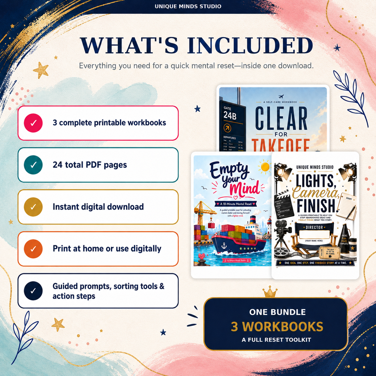 Clear Your Mind & Move Forward Bundle | 3 Guided Printable Workbooks