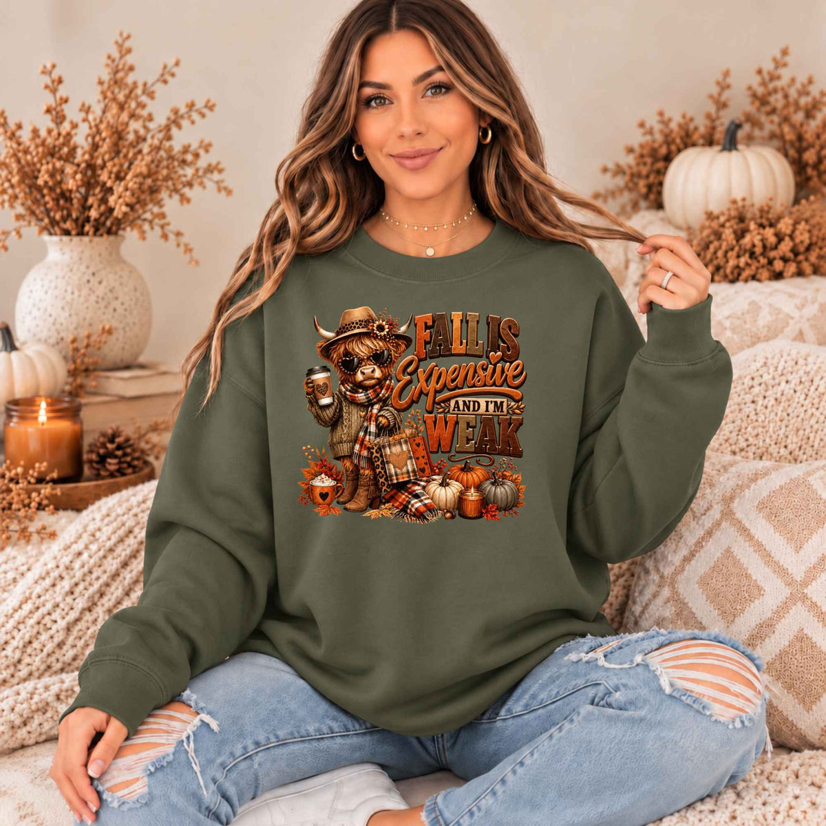 Fall Is Expensive and I’m Weak Sweatshirt – Funny Highland Cow Autumn Crewneck