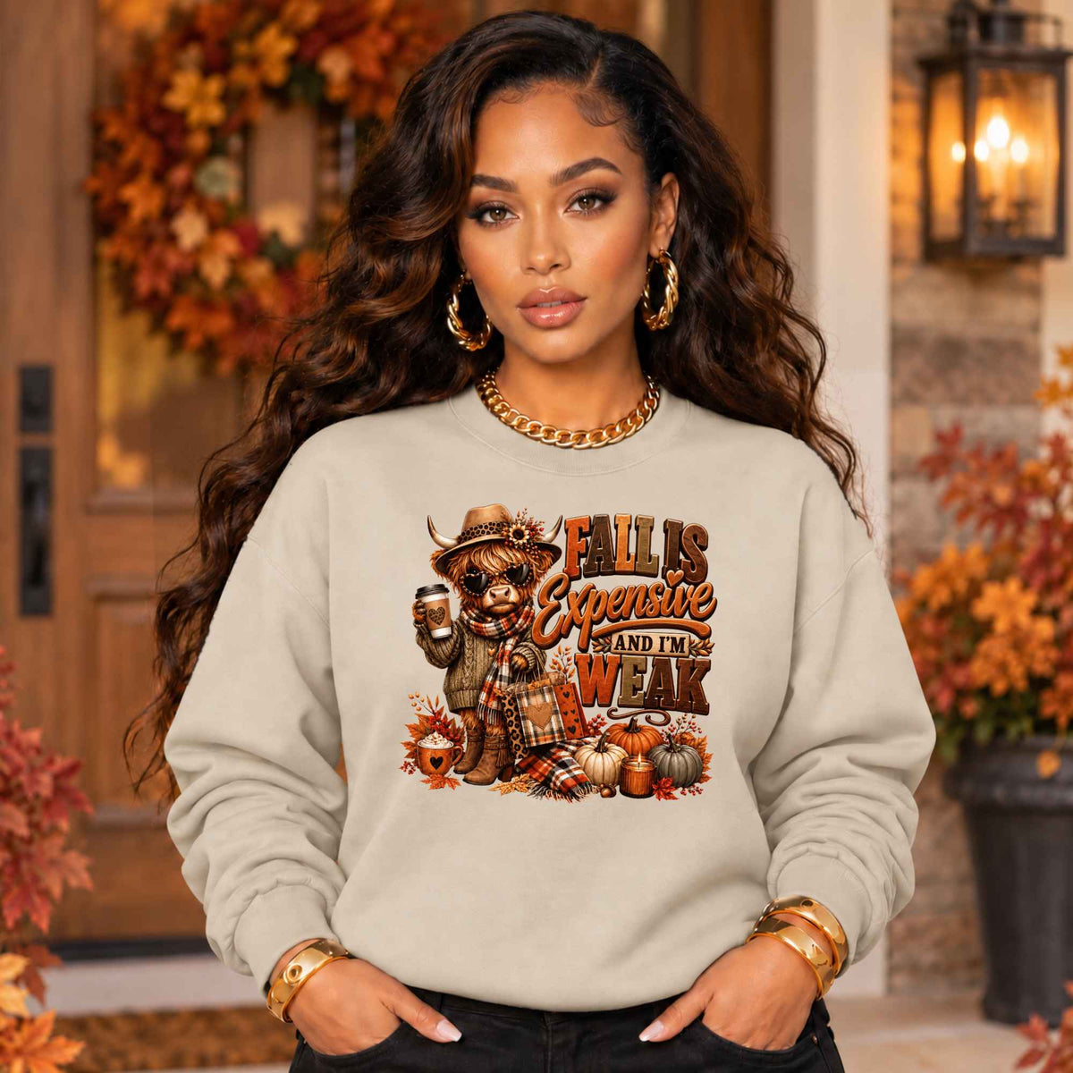 Fall Is Expensive and I’m Weak Sweatshirt – Funny Highland Cow Autumn Crewneck