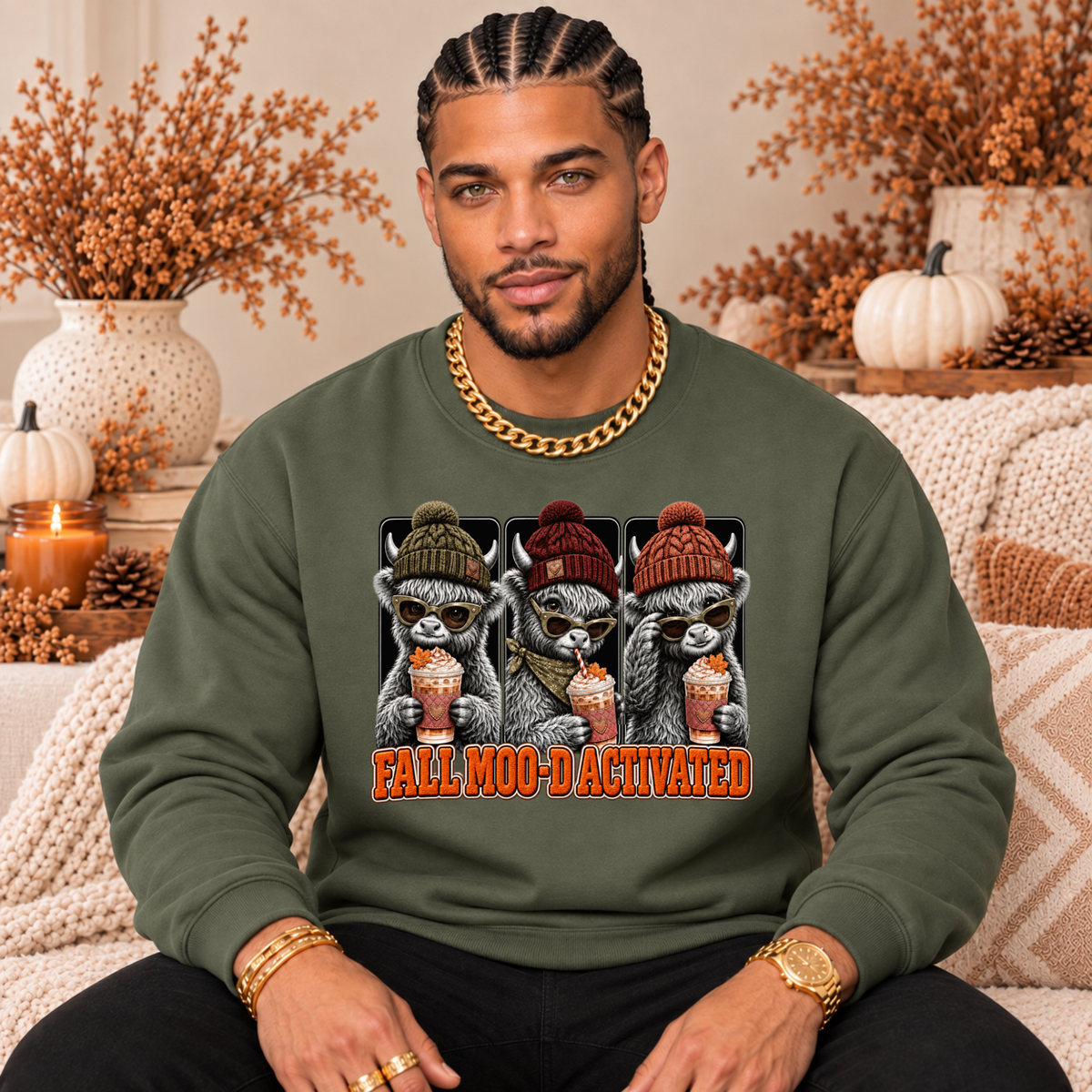 Highland Cow Fall Sweatshirt – Fall Moo-D Activated Coffee Crewneck