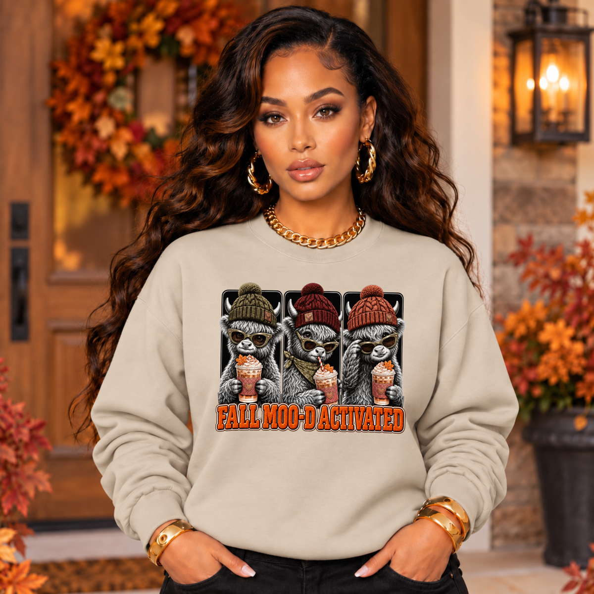 Highland Cow Fall Sweatshirt – Fall Moo-D Activated Coffee Crewneck