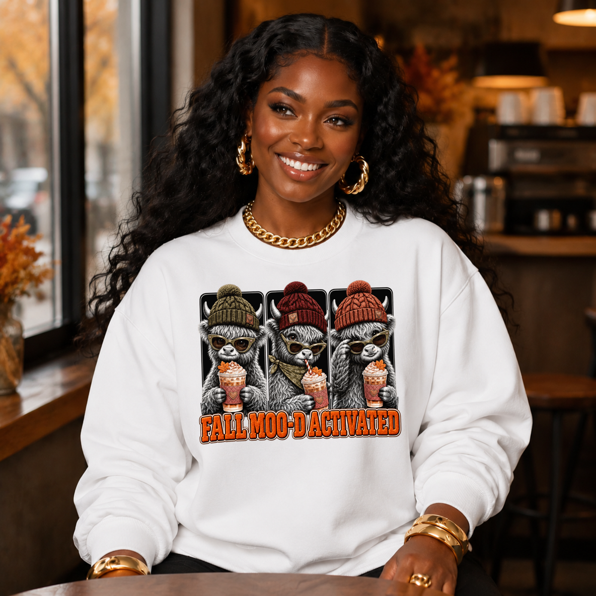 Highland Cow Fall Sweatshirt – Fall Moo-D Activated Coffee Crewneck