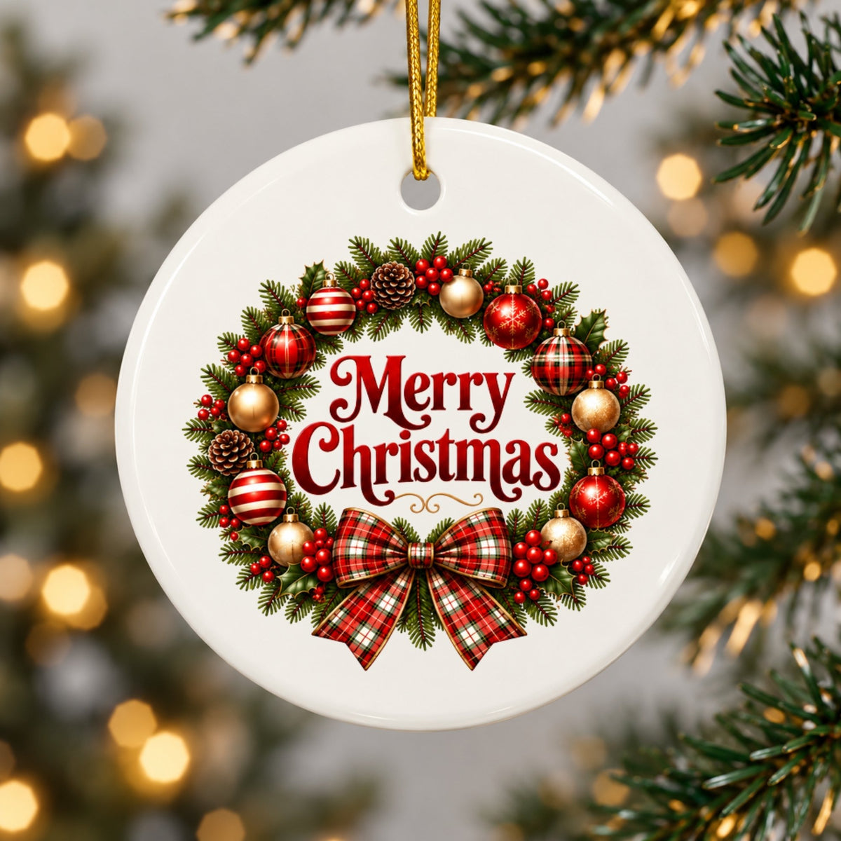 Vintage Santa Christmas Ornament – Double-Sided Ceramic Tree Decoration & Holiday Gift
