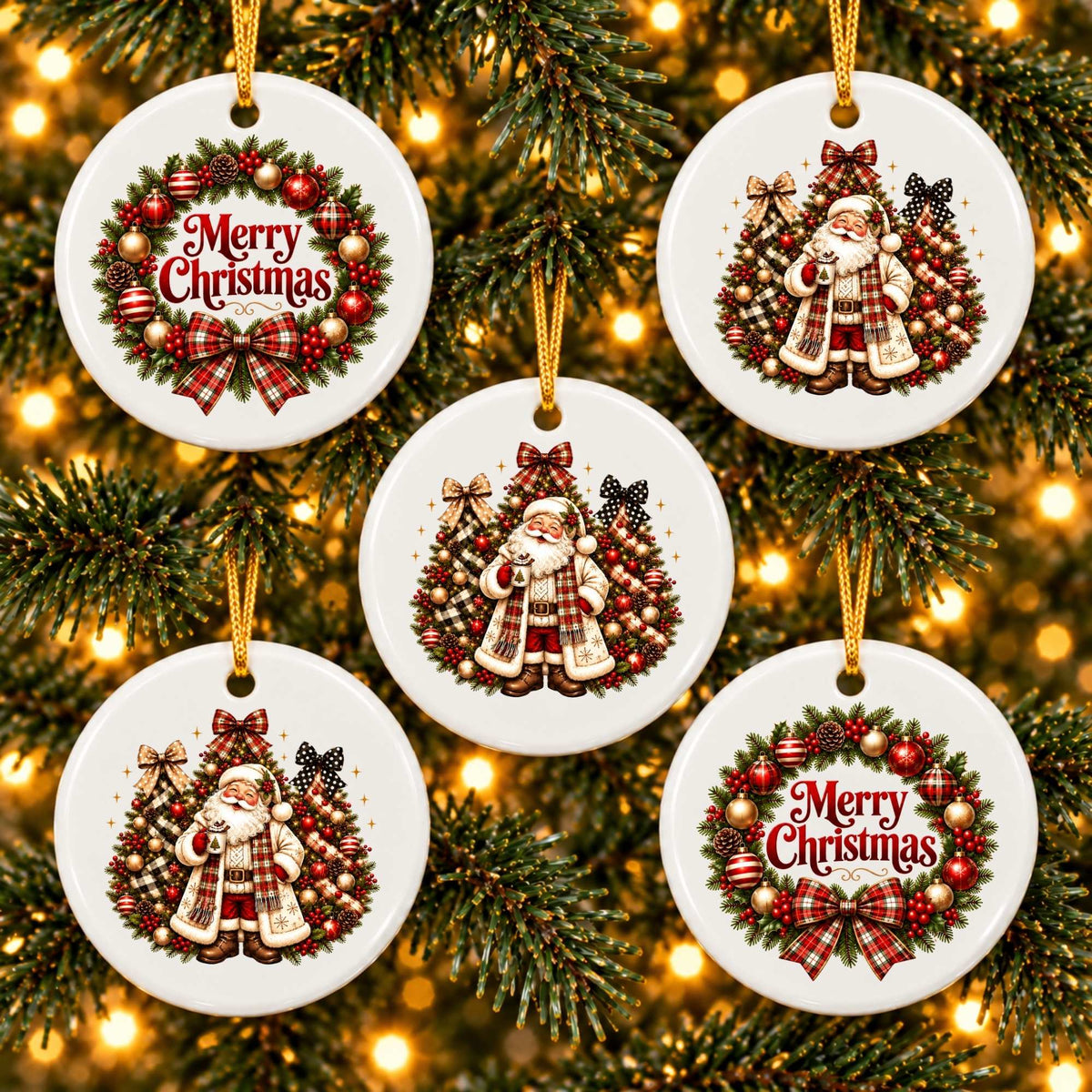 Vintage Santa Christmas Ornament – Double-Sided Ceramic Tree Decoration & Holiday Gift