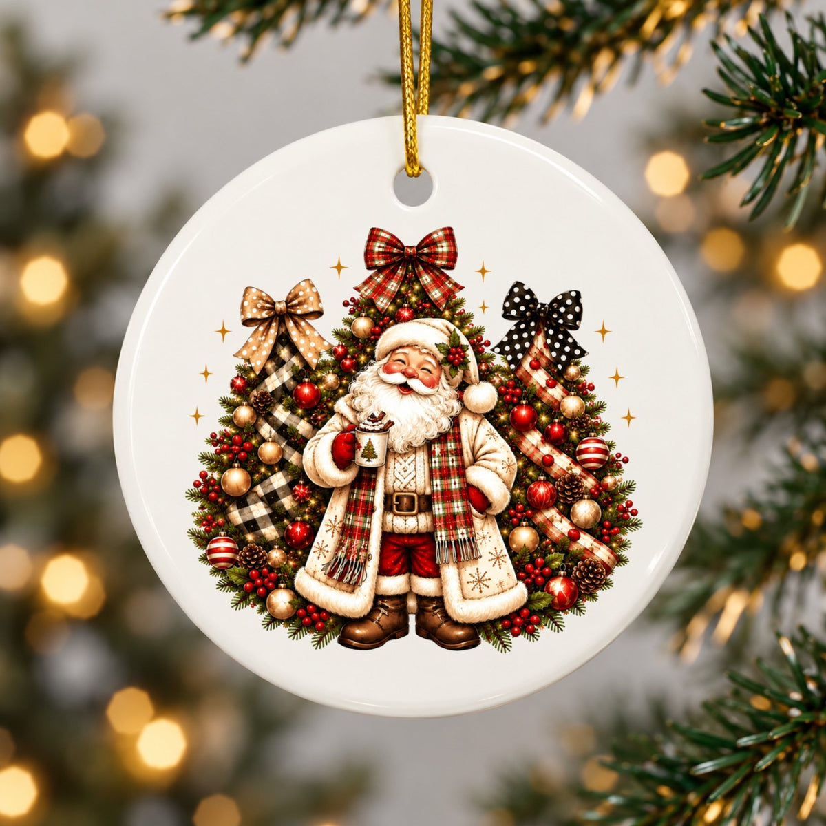 Vintage Santa Christmas Ornament – Double-Sided Ceramic Tree Decoration & Holiday Gift
