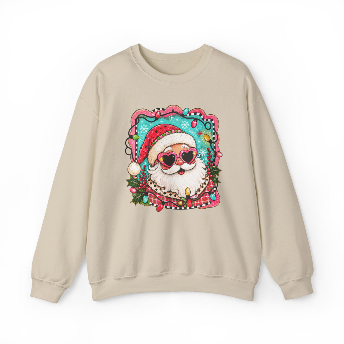 Retro Santa Christmas Sweatshirt – Heart Sunglasses Holiday Crewneck