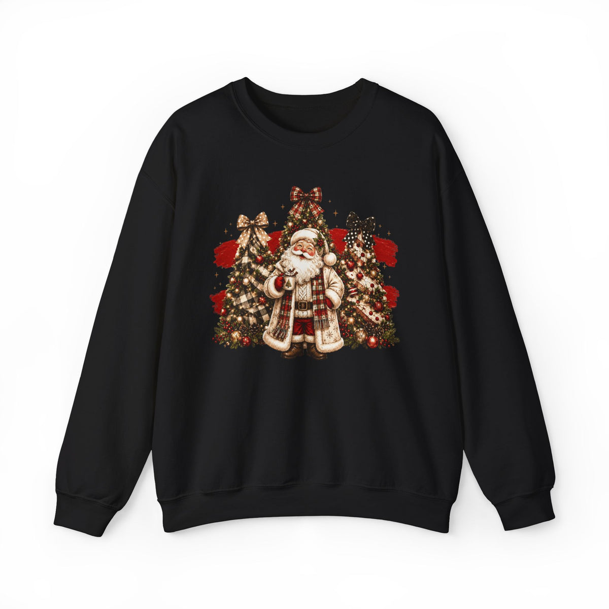 Vintage Santa Christmas Sweatshirt – Plaid Tree Holiday Crewneck