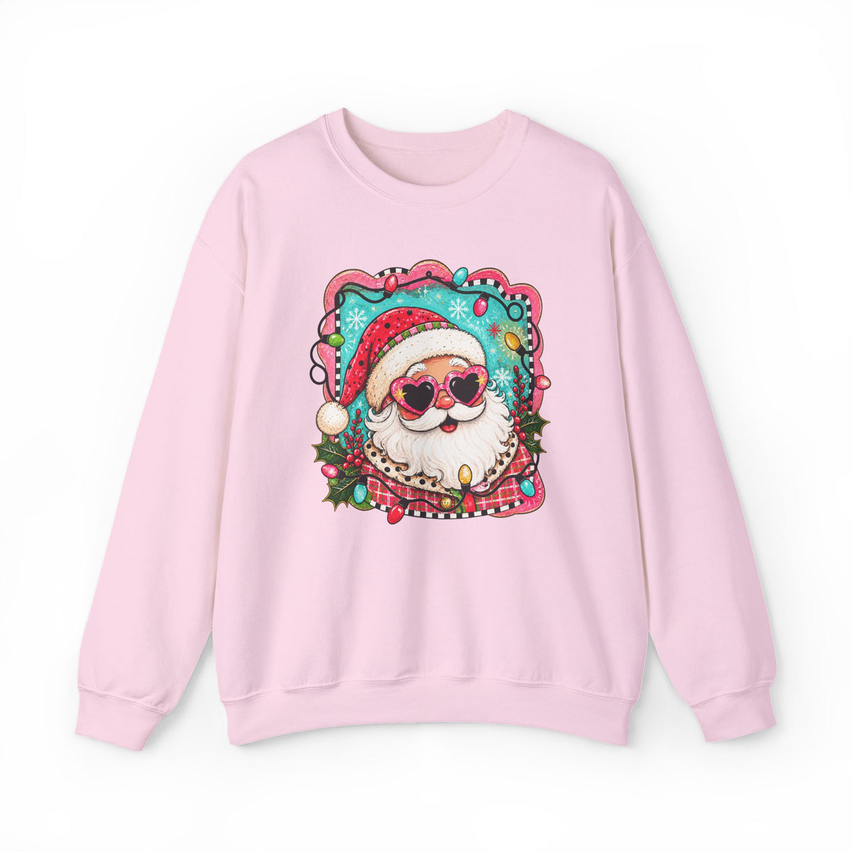 Retro Santa Christmas Sweatshirt – Heart Sunglasses Holiday Crewneck