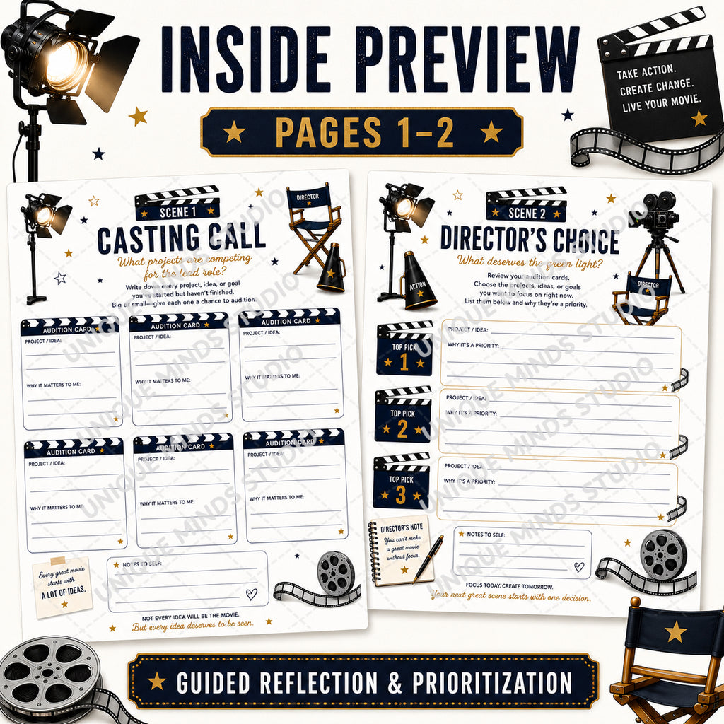 Lights, Camera, Finish! — Finish What You Start Printable Workbook