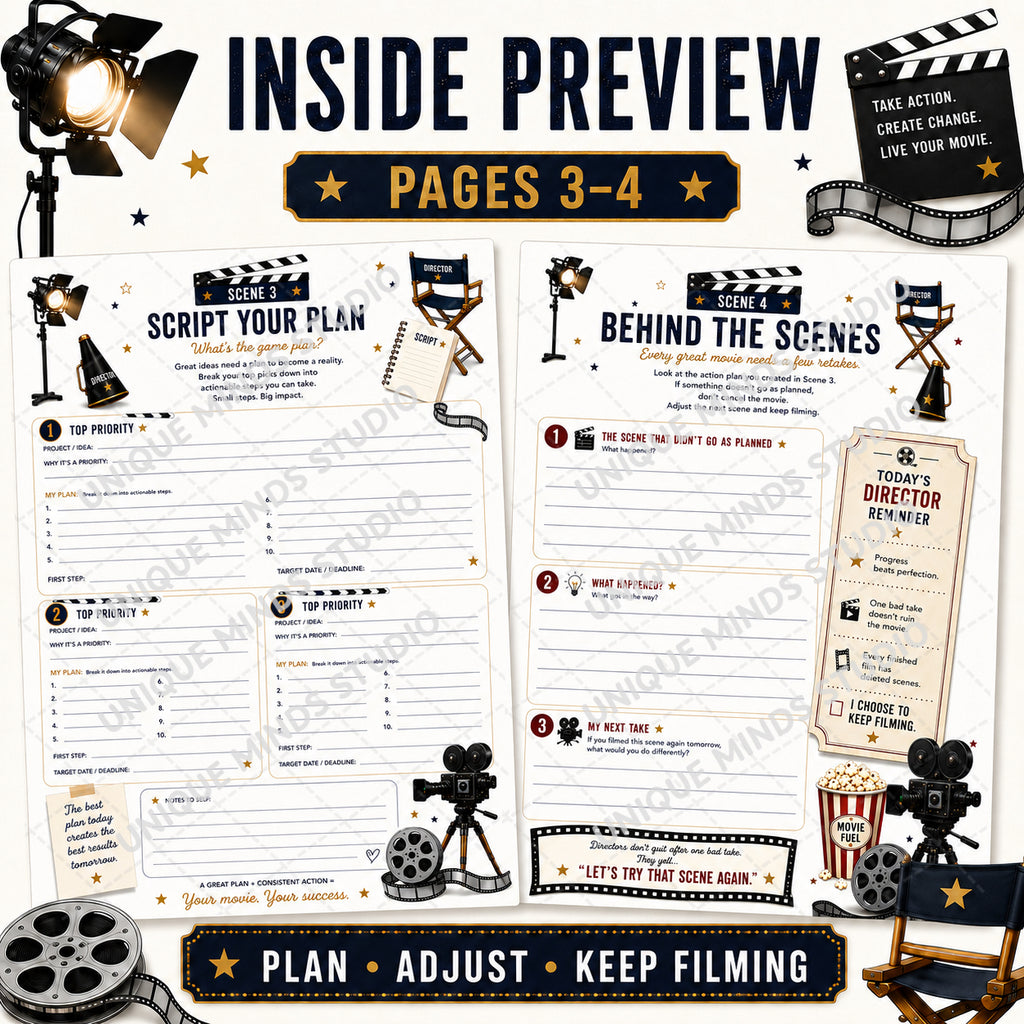 Lights, Camera, Finish! — Finish What You Start Printable Workbook