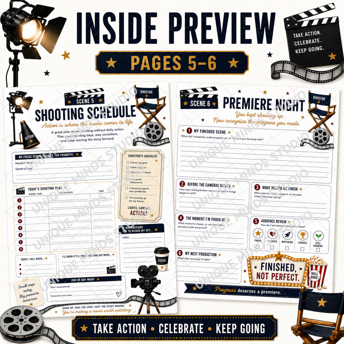 Lights, Camera, Finish! — Finish What You Start Printable Workbook