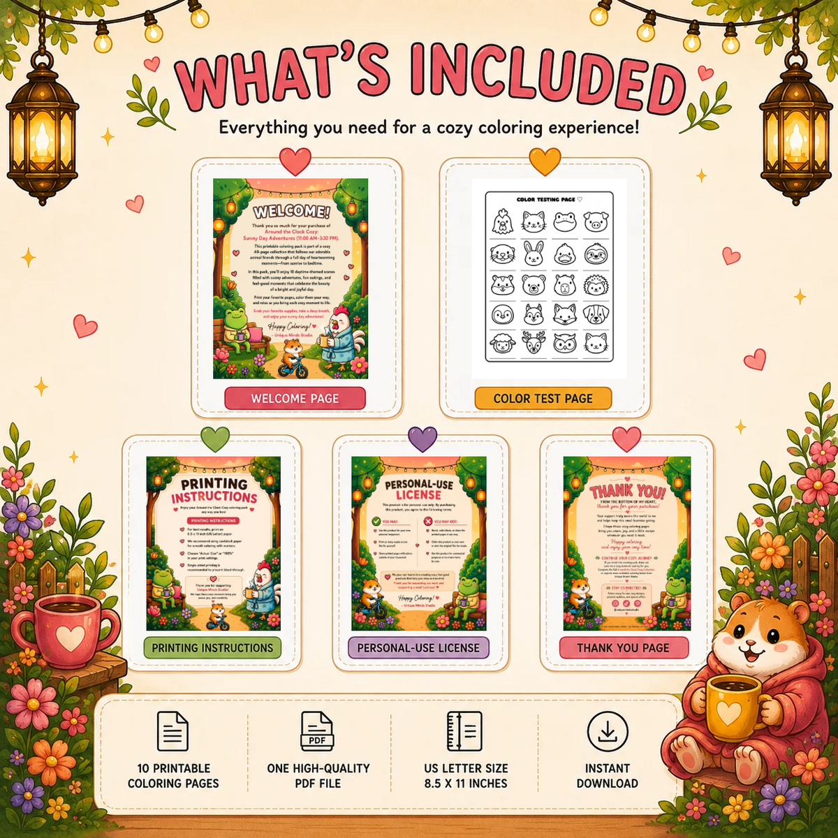 Around the Clock Cozy: Sunny Day Adventures | Printable Coloring Pack