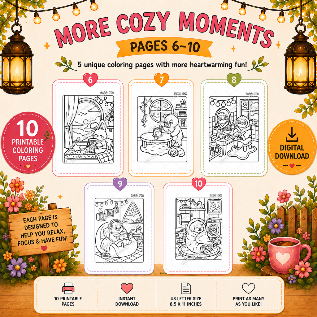 Around the Clock Cozy: Evening Wind-Down | Printable Coloring Pack