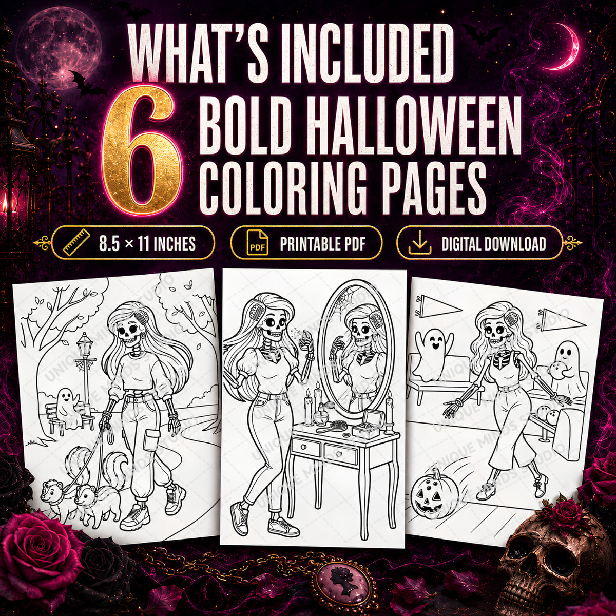 Pretty to the Bone: Halloween Coloring Pages — Printable PDF