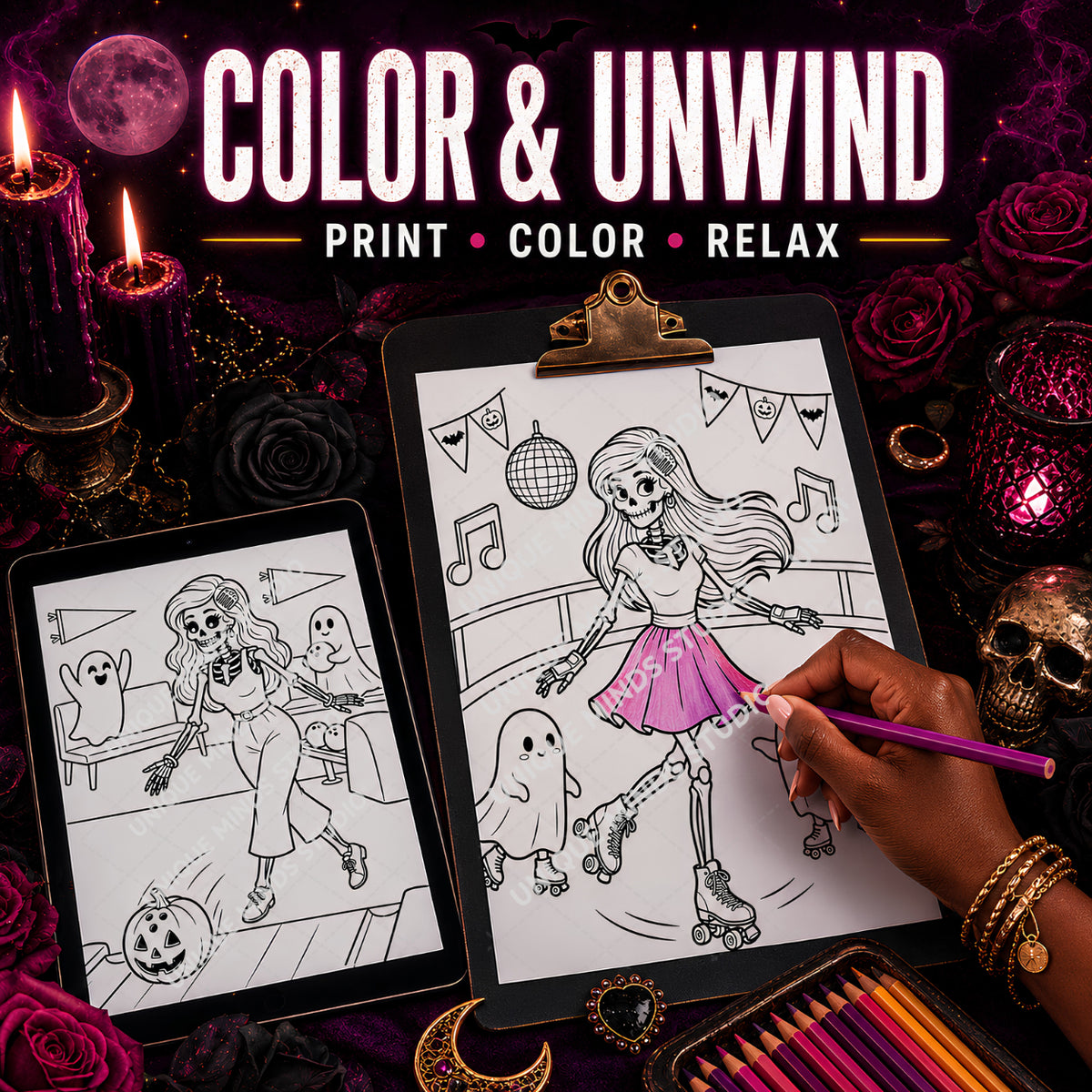 Pretty to the Bone: Halloween Coloring Pages — Printable PDF