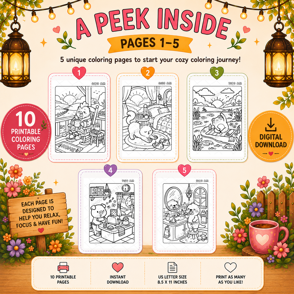 Around the Clock Cozy: Morning Moments | Printable Coloring Pack
