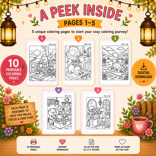 Around the Clock Cozy: Morning Moments | Printable Coloring Pack