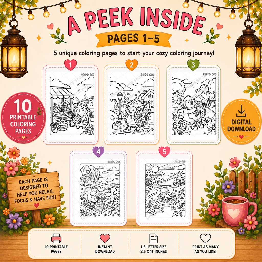 Around the Clock Cozy: Sunny Day Adventures | Printable Coloring Pack