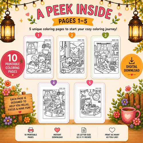 Around the Clock Cozy: Evening Wind-Down | Printable Coloring Pack