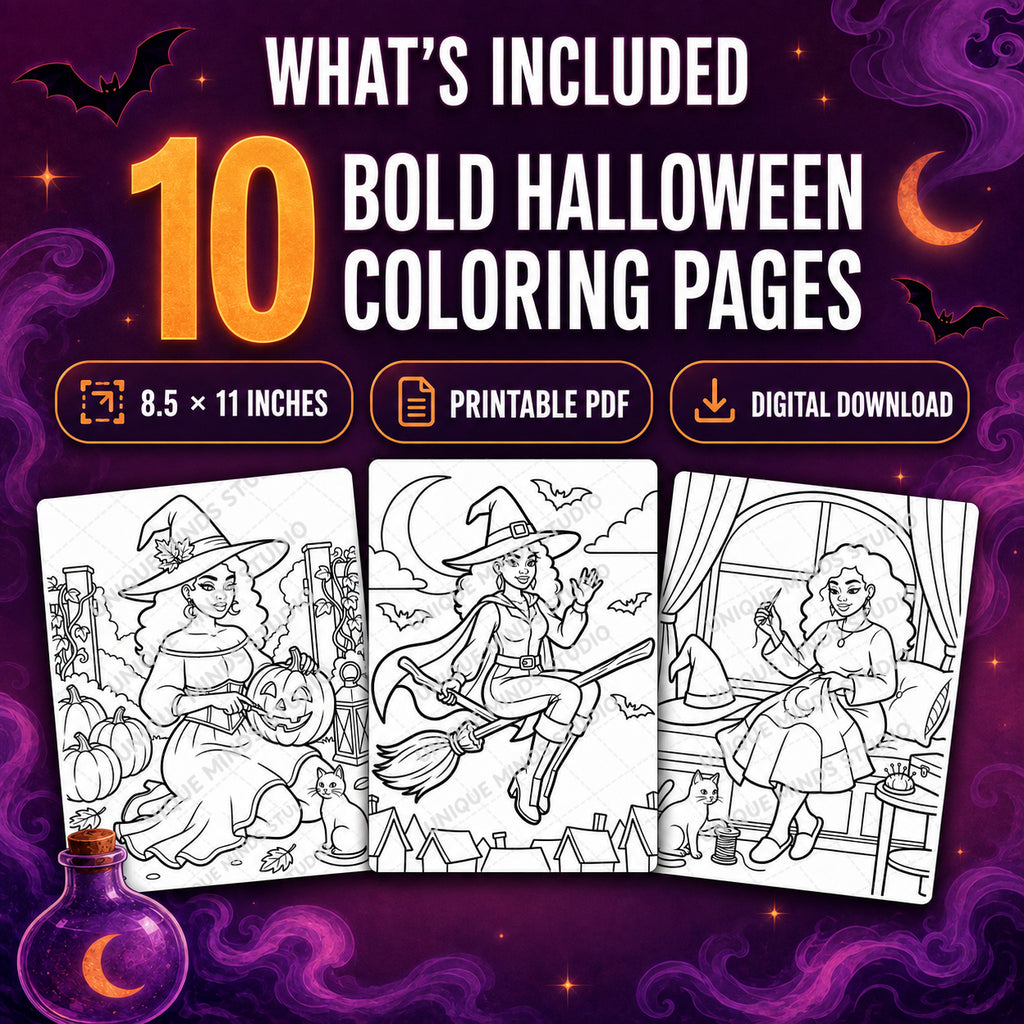 Haunted & Unbothered — 10 Printable Halloween Coloring Pages