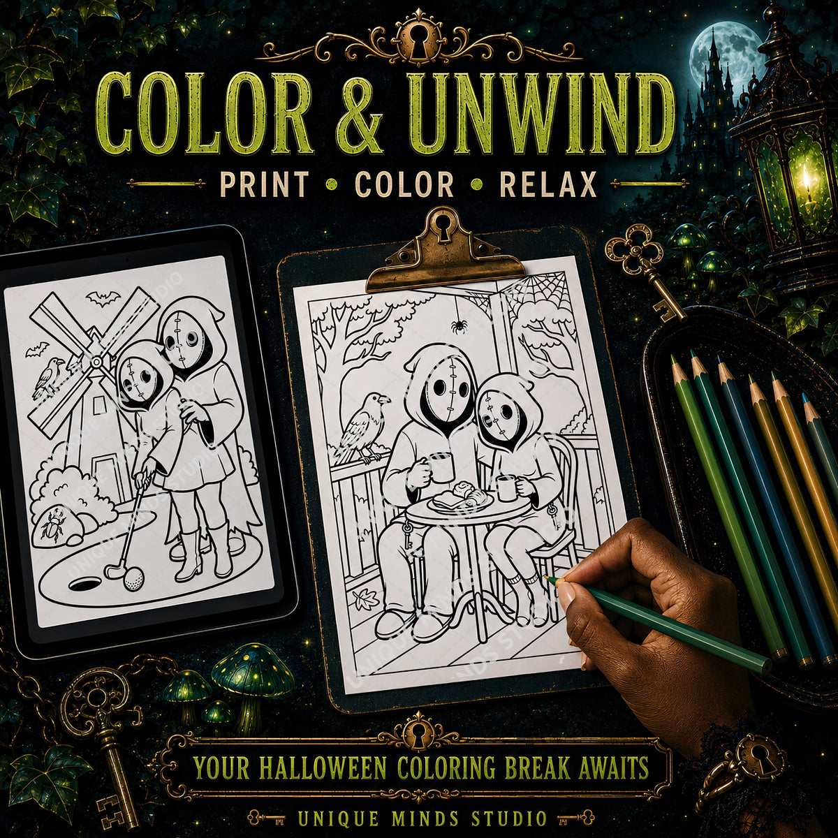 Locked In Till Death — A Halloween Coloring Pack | 10 Printable Pages