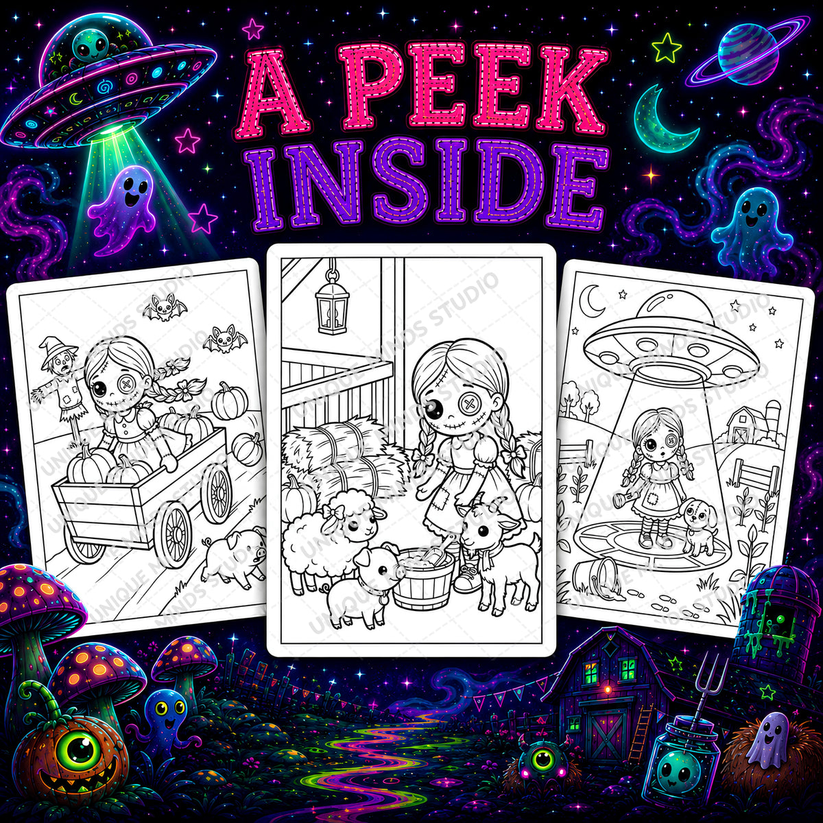 Dolls After Dark — A Creepy-Cute Halloween Coloring Pack | 6 Printable Pages
