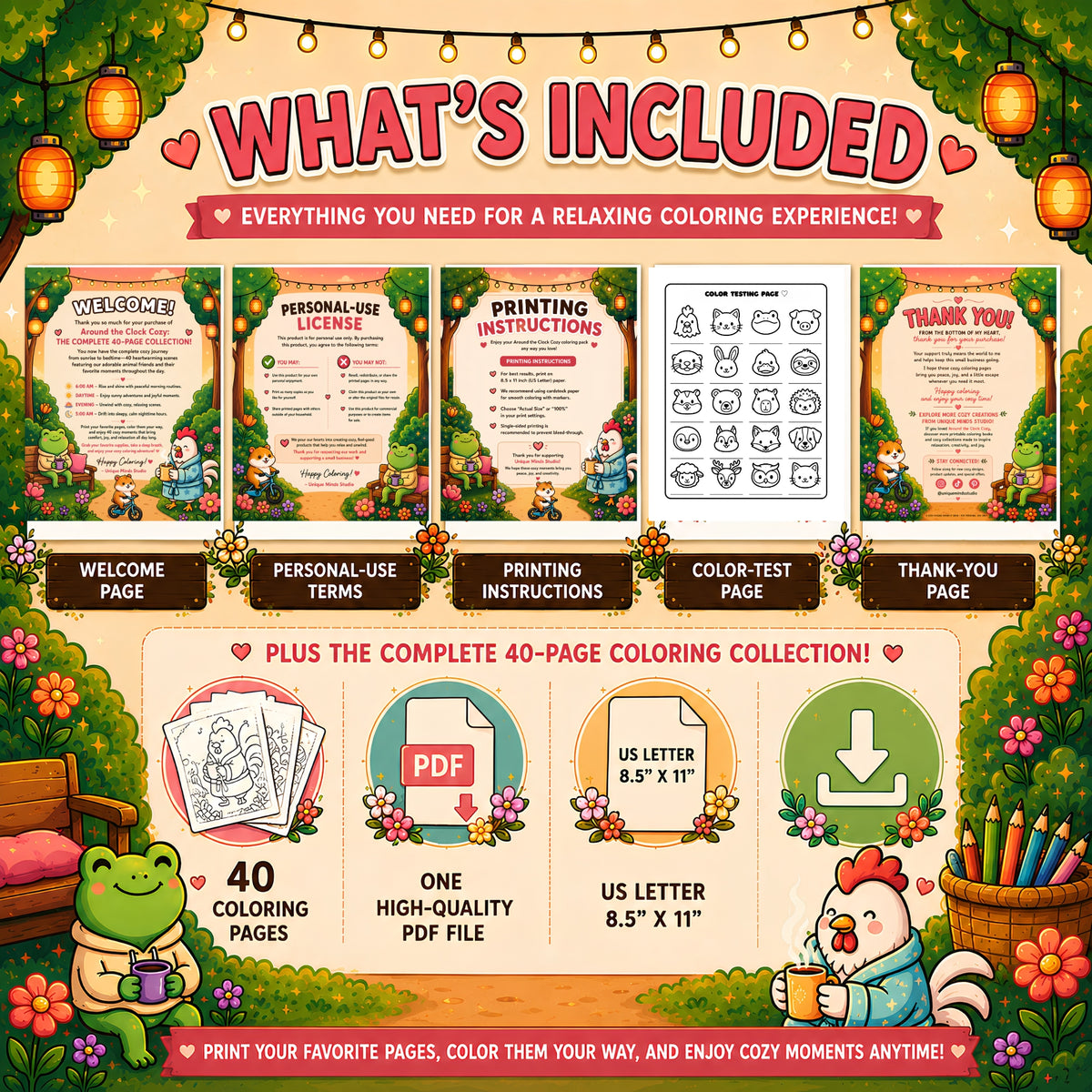 Around the Clock Cozy — Complete 40-Page Printable Coloring Collection